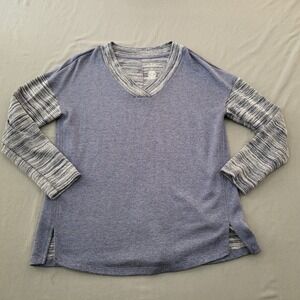 St Johns Bay Women's Blue Heather V Neck Long Sleeve Tunic Top Size M